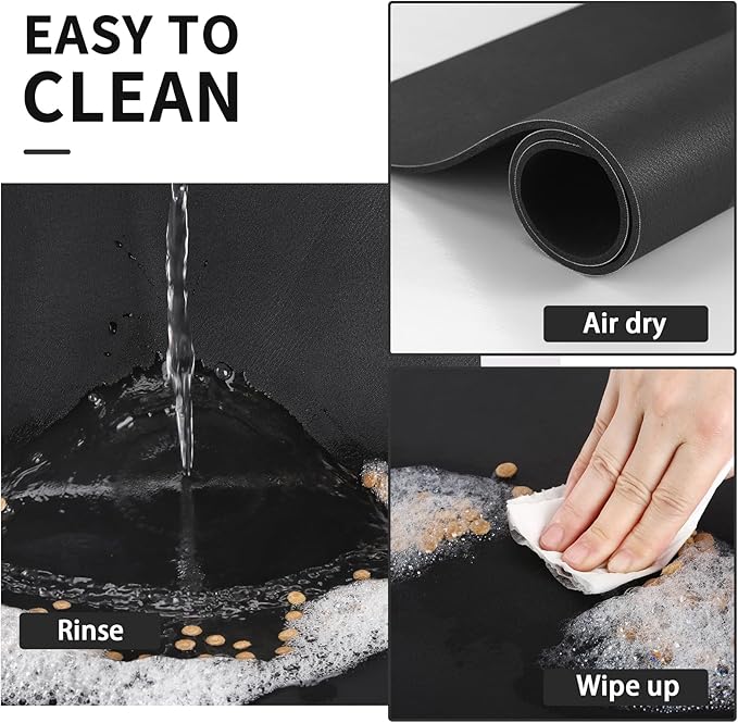 HotLive Dog Food Mat - Absorbent Cat Mat for Food and Water, No Stains Pet Feeding Bowl Mat, Easy to Clean Pet Placemats, Quick Dry Dog Water Dispenser Mat for Messy Drinkers | Black 16"x 24"