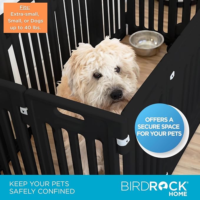 BIRDROCK HOME Dog Playpen w/Door, 12 Panel, 25.6in H | Strong Plastic, Non-Slip Puppy Playpen, Secure Pet Gate | Indoor Outdoor Fence | Configurable Panels | Small to Medium Pets - Black | 13-Panel Durable Plastic Playpen for Puppies and Small Dogs, Pe...