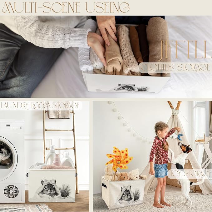 Funny Squirrel Bathroom Storage Bins Box, Funny Bathroom Decor, Squirrel Lover Gifts Storage Basket Laundry Hamper with Handle for Bath Room Clothes Vanity Undersink Home Organization
