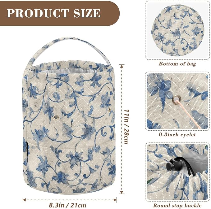 Tatenale Crochet Bag Yarn Bag Knitting Project Bag with Pockets and Handle Portable Yarn Storage Organizer Tangle Free 8.3x11 InchWatercolor Blue and White Flower21
