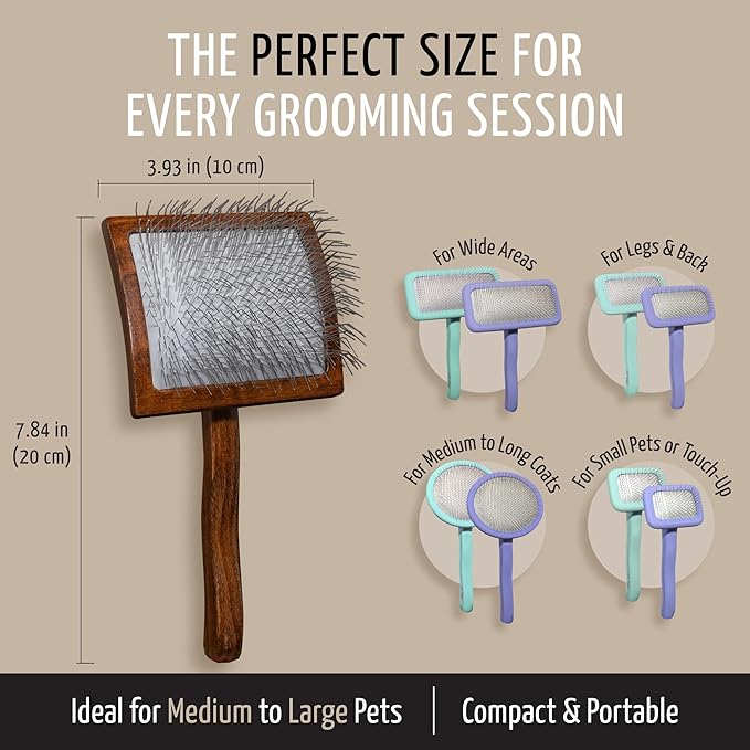 Tauro Pro Line Slicker Brush for Dogs & Cats, Deshedding, Dematting & Detangling Grooming Tool for Medium to Long Coats, Ideal for Retrievers & Maine Coons, Flexible Cushion, Natural, Large Size (L)