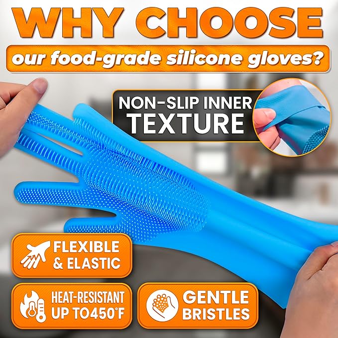 Cat & Dog Shampoo Gloves with 3000 Soft Bristles | 2-in-1 Dog Bath Gloves for Massage, Grooming & Clean Wet or Dry