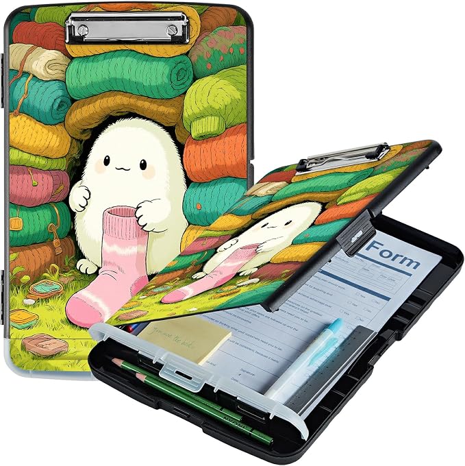 A4 Clipboard with Storage Pen Holder, Clipboards Organizer Nursing Clipboard Foldable File Folder Plastic Clipboard Folio Clip Board for Office Work Classroom Doctor, Sock Pet