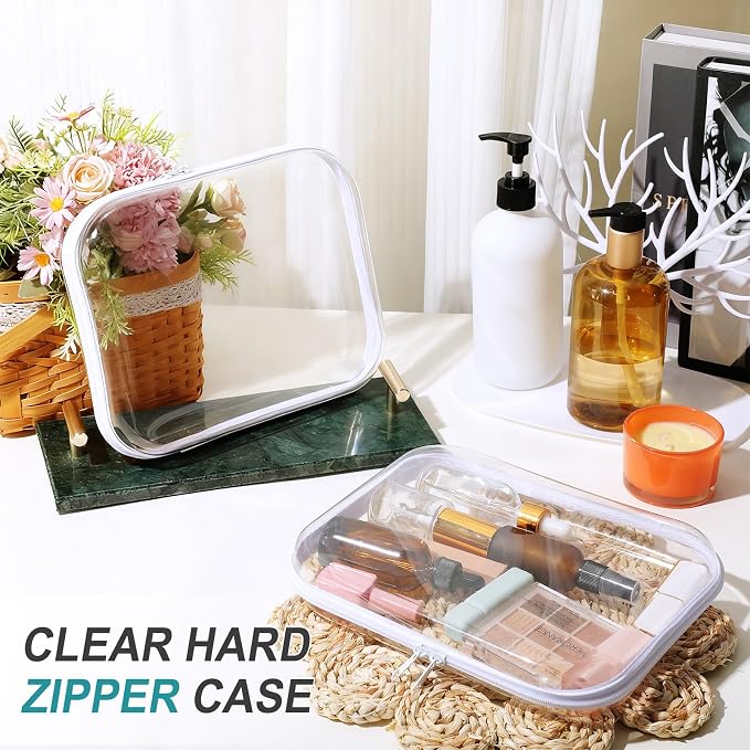 Ceenna 2 Pcs Clear Zipper Case Hard Shell Pouches,2 Large | Multiple Sizes Plastic Makeup Bags Pencil Case Organizer Diaper Bag Pouches Clear Travel Toiletry Bag for Women