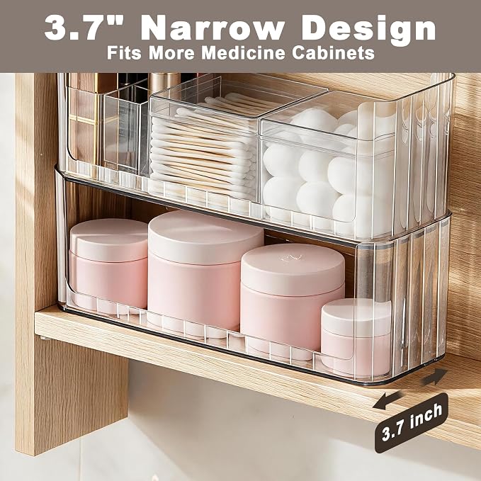 Medicine Cabinet Organizer, 2-Tier Stackable Makeup Organizer with Lipstick Holders & Cotton Swab Containers for Bathroom, RV,Mirror Cabinets, Vanity, Closet & Countertop