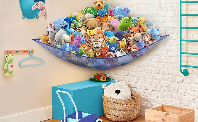 Simple Houseware 2 Pack Stuffed Animal Toy Hammock Net, Dark Blue | Jumbo Size Corner Wall Storage for Kids Room