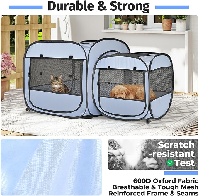 2-in-1 Portable Cat Playpen(Front Doors), Pop up Kitten Playpen, Assembly-Free, Pet Tent Crates Kennel Cage Enclosure for Dog Puppy Indoor Outdoor(No Divider, Unified Space)