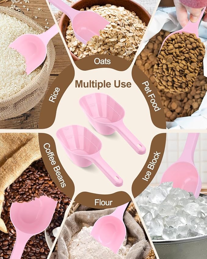 2 PACK Dog Food Scoop,1 Cup Capacity Pet Food Scoop For Dog and Cat (Pink) | Clear Markings for Precise Measuring 1/2 and 1 Cup Lines,Dishwasher Safe,Plastic,Portable and Sturdy
