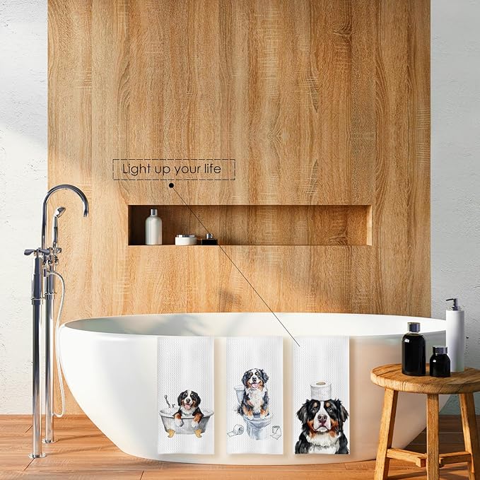 Funny Bernese Mountain Dog Bathroom Hand Towels Set of 3, Bernese Mountain Dog Gifts, 16x24 Inch Cotton Kitchen Cloths