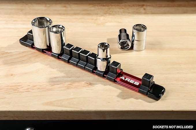 ARES 70342 1/2-Inch Drive Aluminum Socket Organizer | Store up to 10 Sockets and Keep Your Tool Box Organized; Sockets Will Not Fall Off this Rail