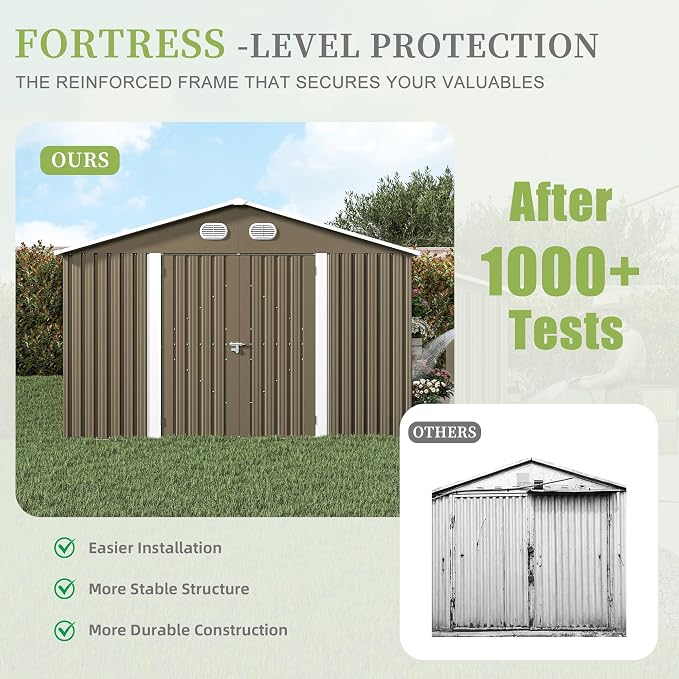 10x12 FT Metal Storage Shed, Large Storage Shed with Lockable Doors and Sloped Roof, Outdoor Tool Shed with Ample Ventilation for Garden, Lawn, Backyard, Coffee