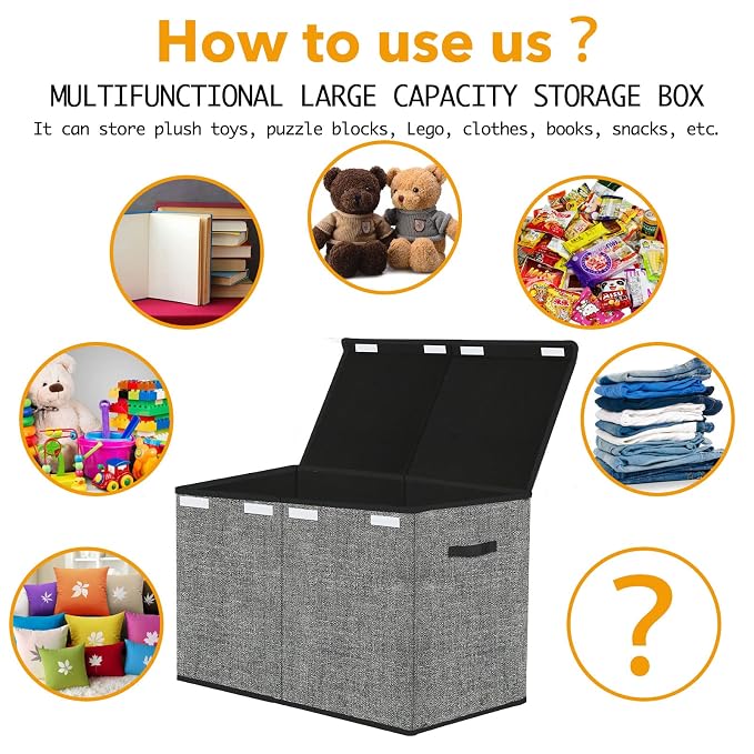 Pantryily Large Foldable Toy Storage Box with Lid,Plush Toy Organizer Chest