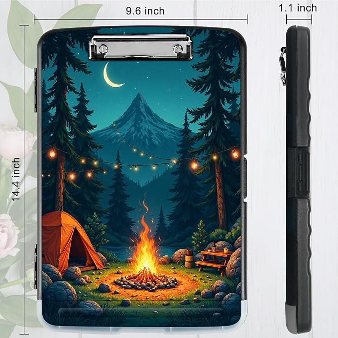 A4 Clipboard with Storage Pen Holder, Clipboards Organizer Nursing Clipboard Foldable File Folder Plastic Clipboard Folio Clip Board for Office Work Classroom Doctor, Dark Mountain Flame