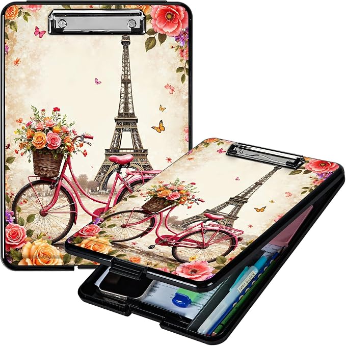 Heavy Duty Storage Clipboard, Slim Nursing Clipboard with Internal Pen Case, Portable File Organizer Case for A4 Letter Size Paper Office Medical Professionals, Bicycle Leaning Tower