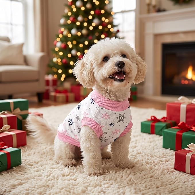 Dog Shirt, Red Snowflake Dog Clothes for Small to Medium Dogs, Unisex Dog Apparel for Holiday Celebrations, L