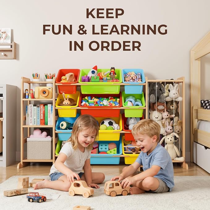 mirolam Toy Storage Organizer with Bookshelf and Stuffed Animal Storage - Playroom Organization with Shelves and 12 Bins - Living Room Box for Lego - Bedroom Decor Essential