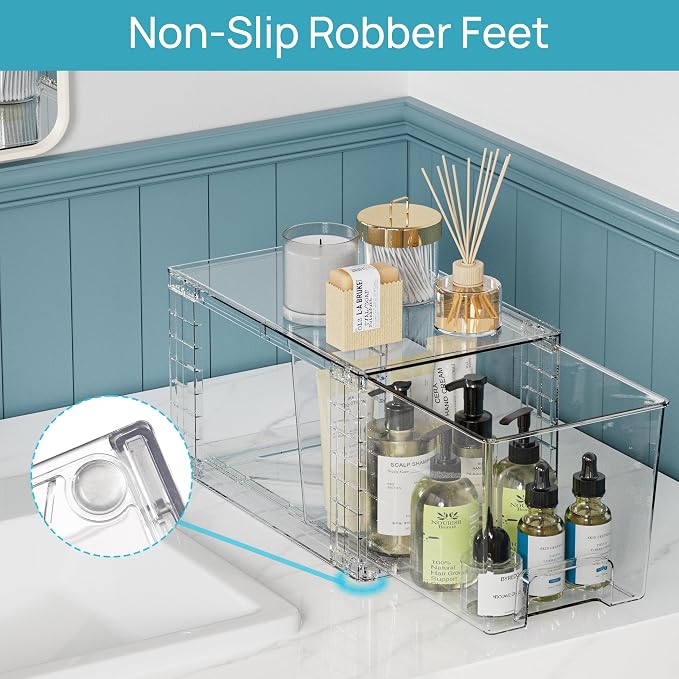 Vtopmart Clear Stackable Storage Drawers, 8 Pack Mixed Organizer Set | Medium and Small Pull-Out PET Drawers with Stackable Design for Flexible Organization, Cabinets, Closets, Pantry