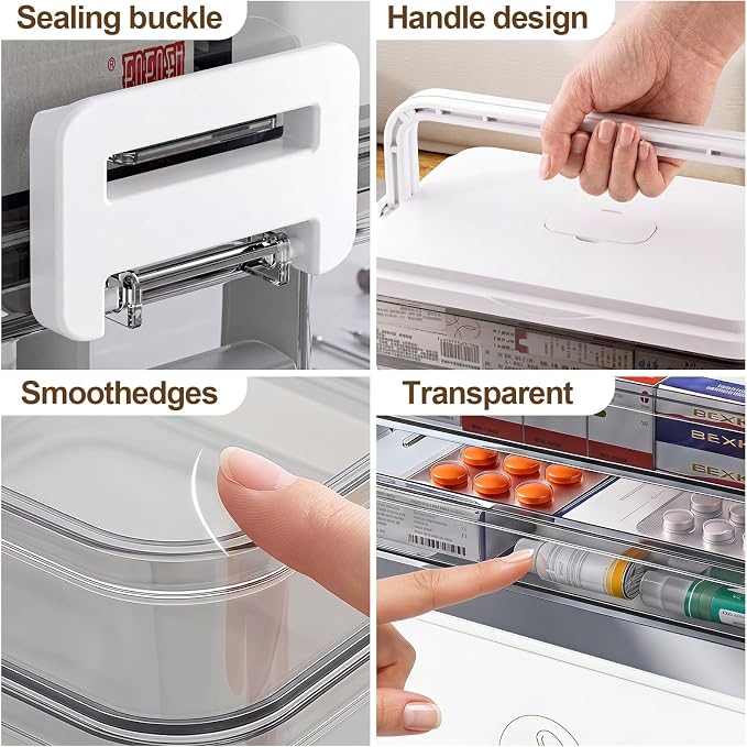 5-Tier Medicine Storage Organizer with Portable Pill Case, Portable First Aid Box with Removable Layers, Clear Medical Storage Container for Medicines, Vitamins & Emergency Supplies