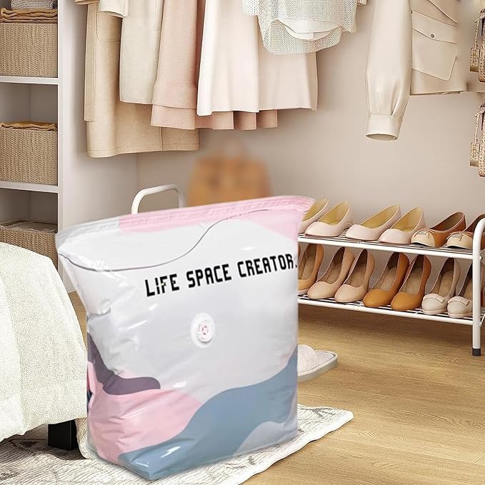No-Pump Vacuum Storage Bags,Large Cube Vacuum Seal Bags,Press & Seal Reusable Space Saver Bags,Air Tight Compression Storage Bags for Clothes, Comforters,Blankets, Bedding,Travel (M-2PCs)