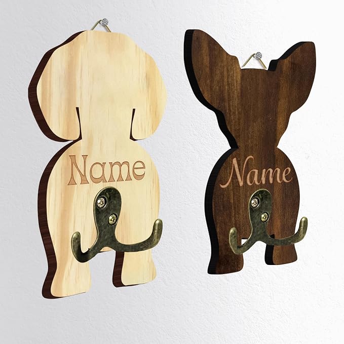 Personalized Dog Leash Holder, Custom Wooden Dog Wall Hook with Name, Wall Mounted Pet Harness Holder, Entryway Organizer for Leashes, Keys and Collars, Gift for Pet Lovers, Home Décor