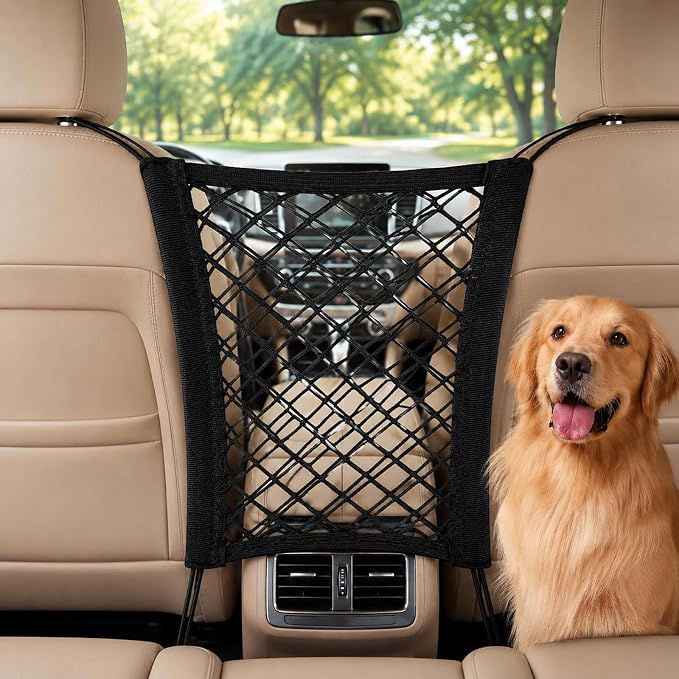 Car Net Pocket Organizer for BMW XM Label Red 2024-2026 | Rear Seat Partition Net,Back Seat Dog Barrier, Trunk Mesh Storage Bag with 3-Layer Hooks, Auto Cargo Holder