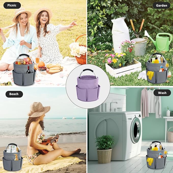 17L Cleaning Caddy with Handle, Cleaning Supplies Organizer, Foldable Storage Basket, Cleaning Supply Caddy, Portable Multi Cleaning Bucket Bag for Home, Garden (Purple)