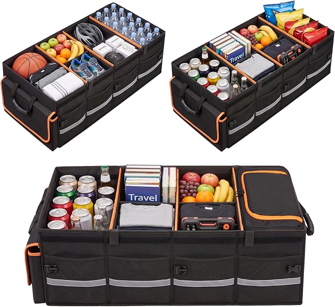 GDNasist Car Trunk Organizer and Storage for Car, SUV & Sedan, Extra Large | Collapsible Trunk Organizers with Lid & Removable Cooler Bag, Car Accessories, Removable Dividers for Custom Space, Interior