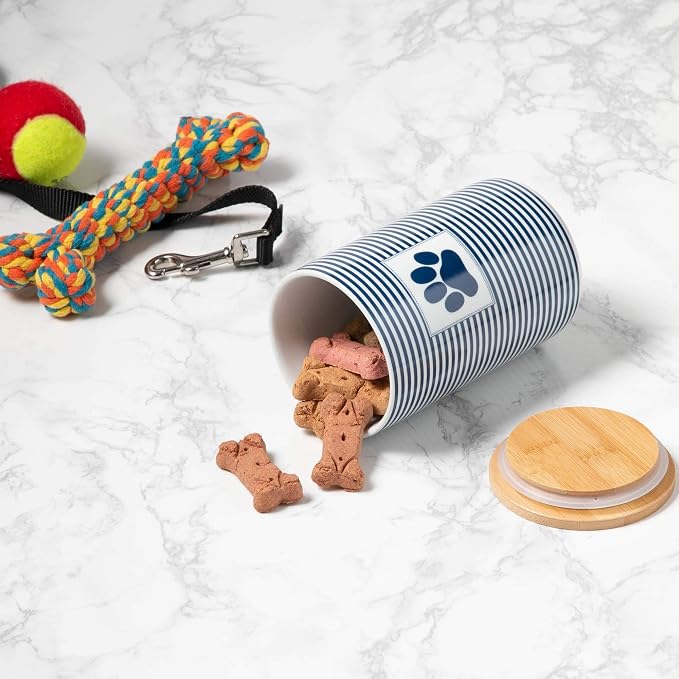Bone Dry Paw & Patch Ceramic Pet Collection, Treat Canister, 4x6.5, Nautical Blue (Pack of 2)