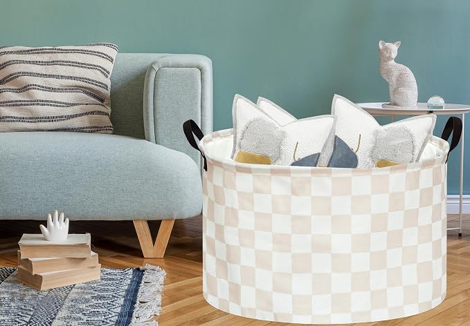 MAIZMZ Checkered Storage Basket Extra Large 80L Kids Hamper Baby Laundry Basket Waterproof Toys Car Organizer Collapsible Canvas for Home/Dorm/Pet/Office/Closet/Shelf/Gift Baskets