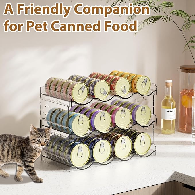 Flenpptly Cat Food Can Organizer, 2-Tier Cat Food Organizer | Transparent Can Organizer for Pantry, Canned Food Organizer Holds 40 (3oz) Cans, Pantry Can Organizer (2-Tier 4-Can)