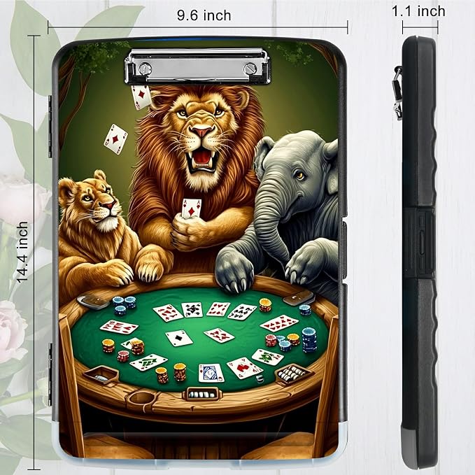 Elephant Lion A4 Clipboard with Storage Pen Holder, Clipboards Organizer Nursing Clipboard Foldable File Folder Plastic Clipboard Folio Clip Board for Office Students Classroom Doctor
