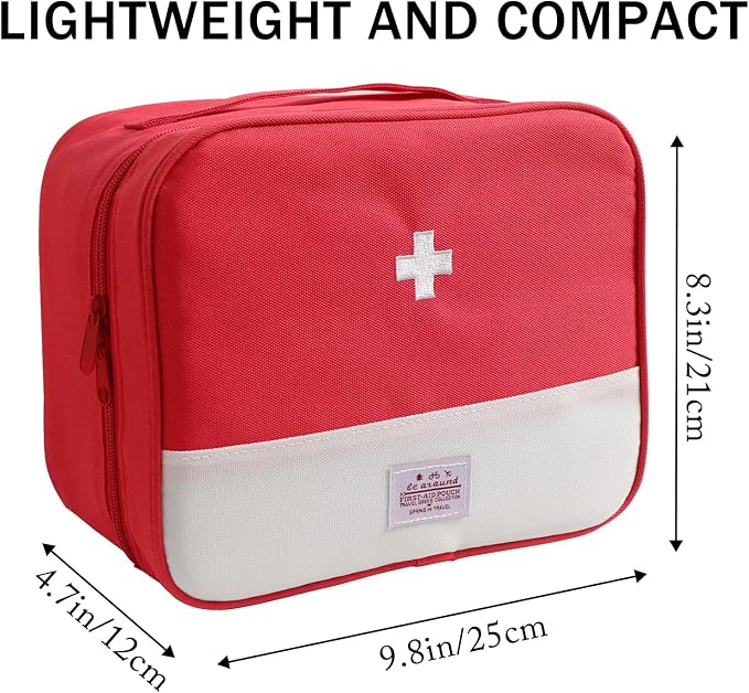 Faylapa First Aid Kit Empty Bag, 9.8x8.3x4.7 Inches Travel Empty First Aid Kit Pouch for Emergency at Home, Office, Car, Outdoors, Boat, Camping, Hiking(Bag Only, Red)