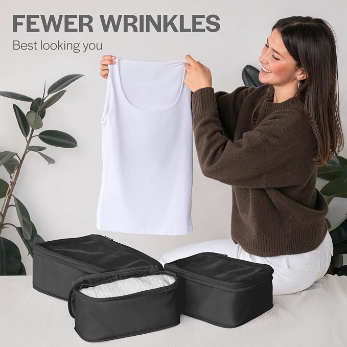 Compression Packing Cubes for Travel, 6-Pack, Black | Solves overpacking, 6-Piece set fits most suitcases, 50% Space savings, Compression luggage organizer bags