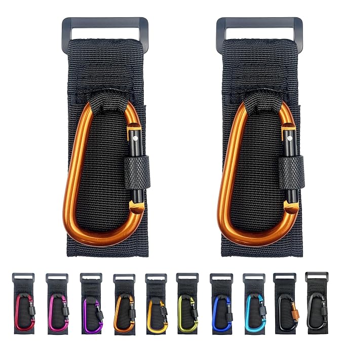 [Upgrade]Baby Stroller Hook with Locking, Carry 30 lbs per Stroller Clip, Baby Stroller Accessories & Car Seat Hook for Hanging Diaper Bag, Golf, Shopping and Pet Cart(2 Pcs + Nylon + Orange)