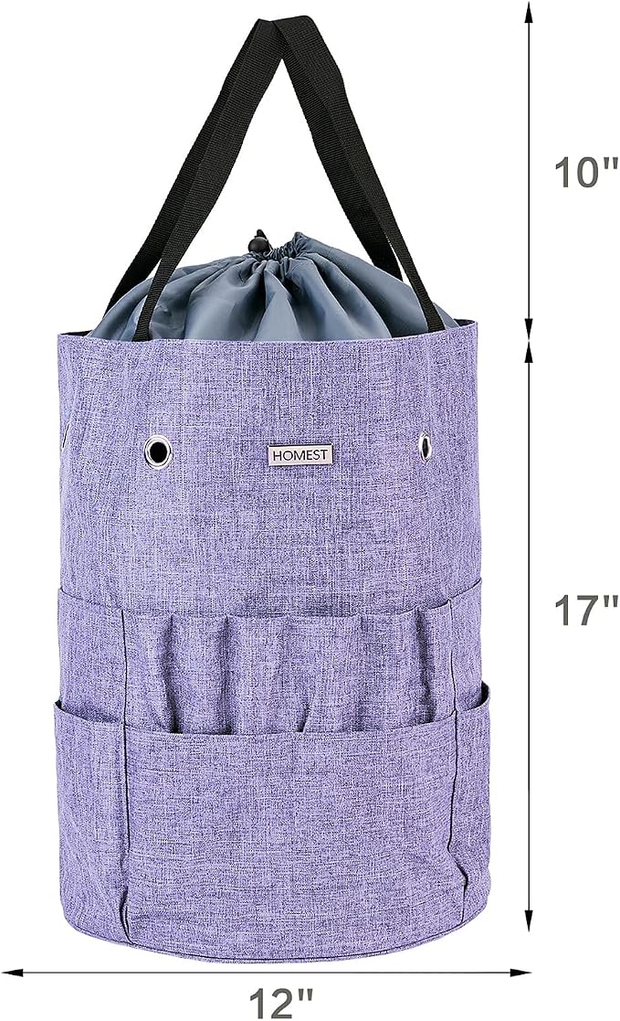 HOMEST Crochet Bag Organizer for Yarn Storage, and Knitting Accessories | Customized front compartment, 6 oversized grommets and drawstring closure for hooks, needles and projects, Purple