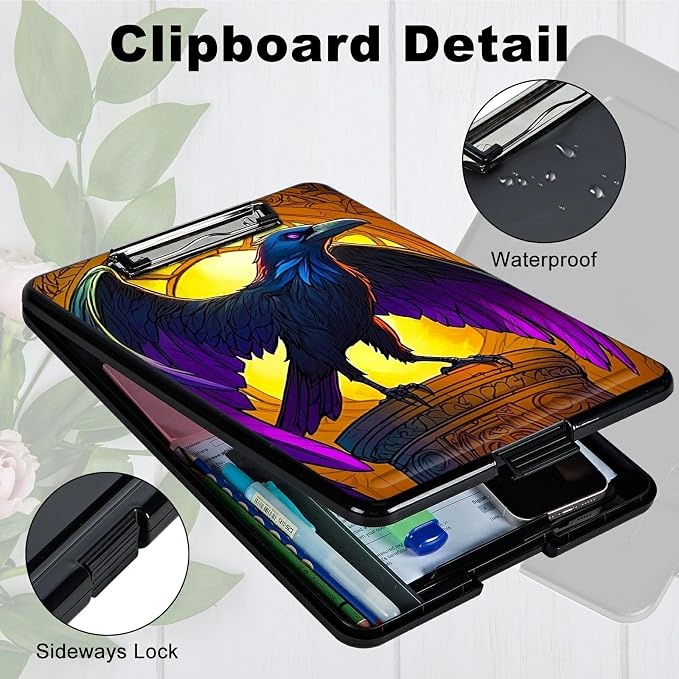 Eagle with Purple Wings A4 Clipboard with Storage Pen Holder, Clipboards Organizer Nursing Clipboard Foldable File Folder Plastic Clipboard Folio Clip Board for Office Students Classroom