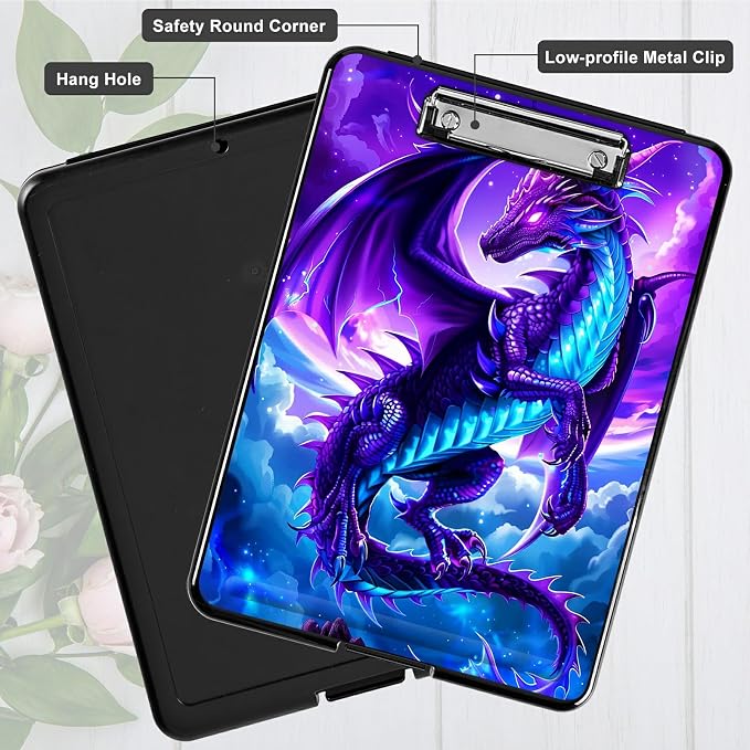 Heavy Duty Storage Clipboard, Slim Nursing Clipboard with Internal Pen Case, Portable File Organizer Case for A4 Letter Size Paper Office Medical Professionals, Galaxy Purple Dragon