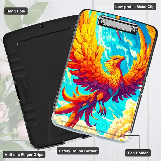Flamingo Sky A4 Clipboard with Storage Pen Holder, Clipboards Organizer Nursing Clipboard Foldable File Folder Plastic Clipboard Folio Clip Board for Office Students Classroom Doctor