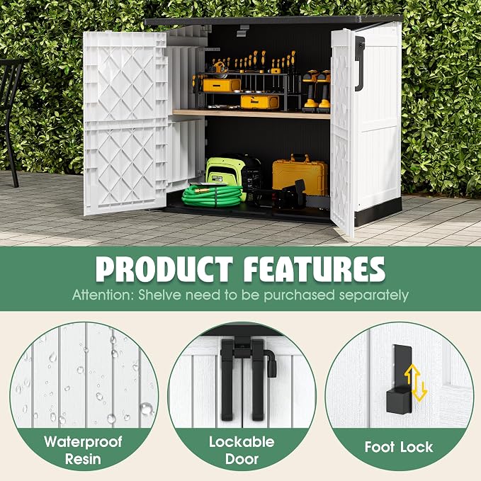 LHBcraft Outdoor Storage Cabinet 36 Cu Ft with Lockable Doors, Portable Horizontal Resin Storage Shed -Easy to Assemble, Waterproof Outdoor Storage Box for Backyards,Patios