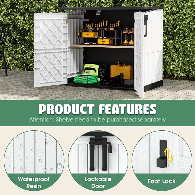 LHBcraft 36 Cu Ft Outdoor Storage Cabinet, Horizontal Resin Storage Shed Box for Backyards, Patios, Portable Waterproof Outdoor Storage Box with Lockable Doors, Ashen