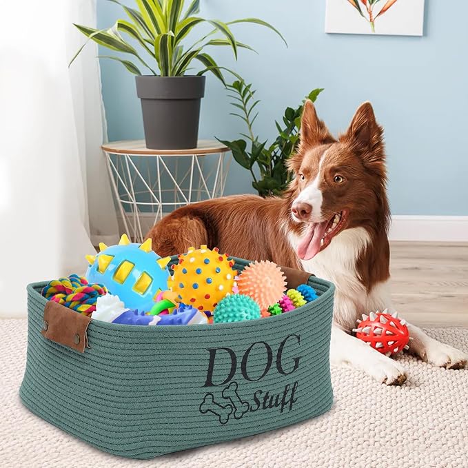 Square Dog toy basket storage Cotton Rope Storage Basket Pet/Pet Toy And Accessory Storage Bin Doy Toy Box-Green