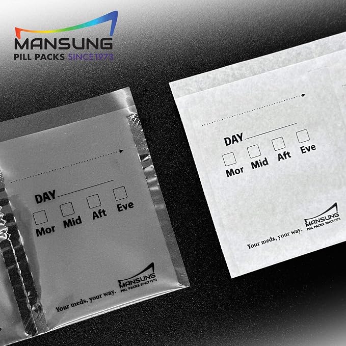Mansung M 600 Bags/Parchment Paper- 4 Times a Day, Pill Bags, Suite, Sorter Organizer for Medication, Heat Seal Pill Bag pouche Pack Organizer Dispenser kit Daily Blister Packs Use with Mansung Tray