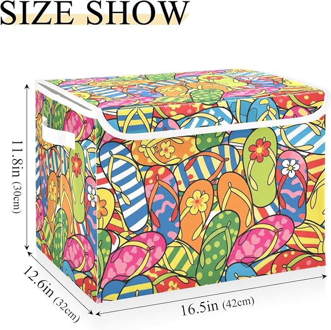 Storage Bins with Lid Flip Flop Foldable Storage Boxes 40L Baskets | Decorative Storage Boxes, Dust-Proof Flip Top, Reinforced Handles, For Home & Bedroom, Clothes & Toy Box, Oxford Fabric Print