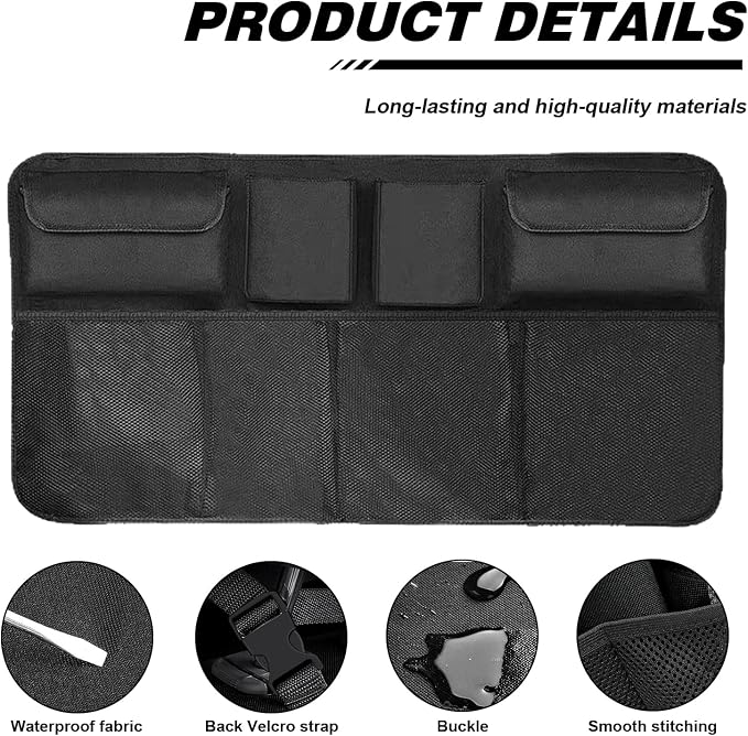 Car Trunk Organizer, Trunk Hanging Large Storage with Adjustable Straps, Waterproof Collapsible Cargo Storage Bag with 4 Pockets & 4 Mesh Pouches, Car Interior Accessories for SUV, Truck