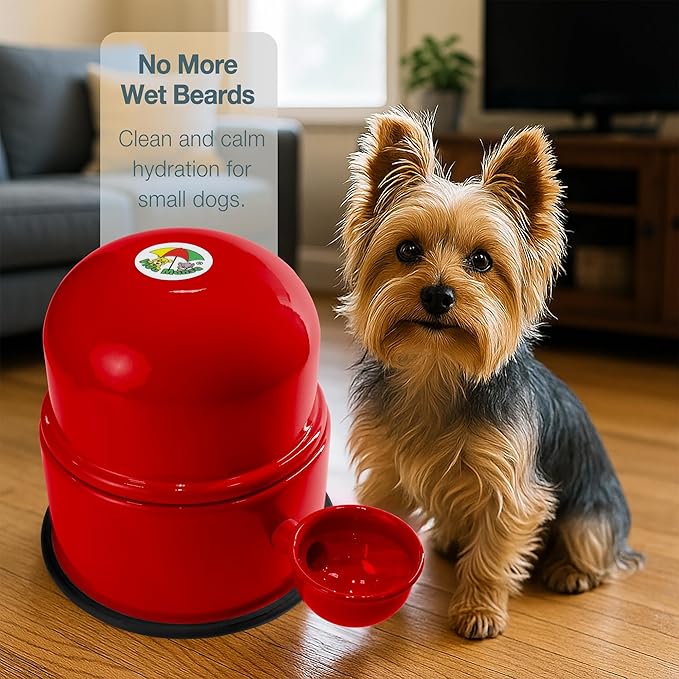 Pet Water Dispenser for Dogs and Cats, 47.3 oz – Gravity-Fed Aluminum Water Bowl, Prevents Wet Fur, Provides Continuous Fresh Water, Electrostatic Coated Finish, Vida Mansa (Red)