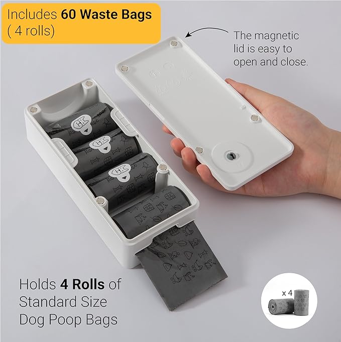 SVD.PET Dog Poop Bag Dispenser with 60 Bags (Black, Dispenser + Bags) | Wall mount or Place on Table, Holds 4 Rolls, Indoor or Outdoor Use