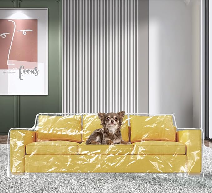 wokire Clear Thicker Couch Cover Water Proof Sofa/Heavy Duty Couch Cover-Protection Against Cat Dog Clawing, Vinyl Sofa Slipover -for Storage and Moving
