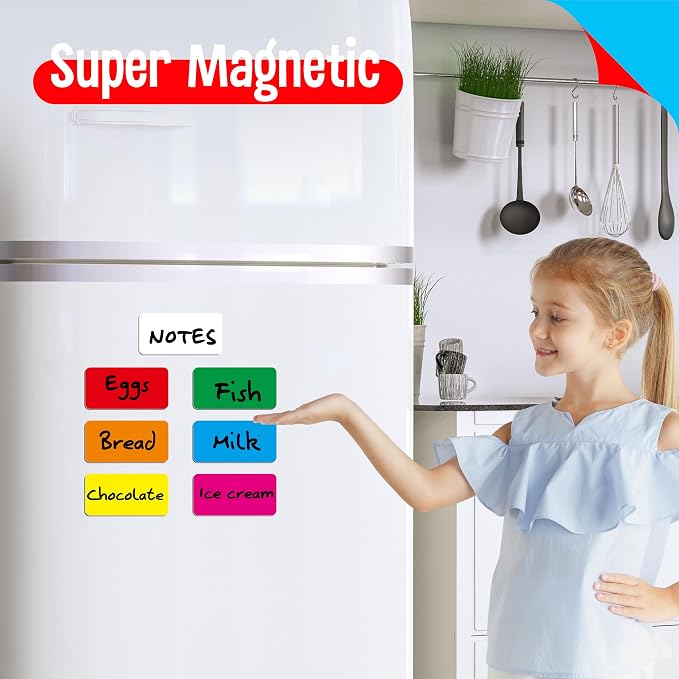 42 PCS Magnetic Name Tag Labels, 7 Colors Dry Erase Reusable Name Stickers for Whiteboard, Locker, Fridge, Metal Surfaces, School Office Home (Each Measures 2" x 4")