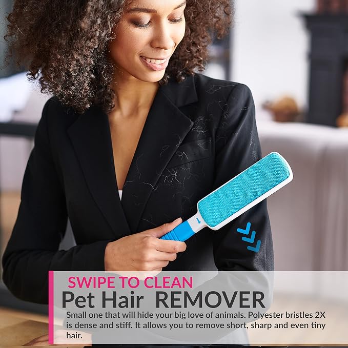 Pet Hair Remover Brush - Lint Brush - Fur Remover - Fur & Lint Removal - Dog & Cat Hair Remover - Double-Sided Brush with Self-Cleaning Base - for Furniture Clothing Car Seat