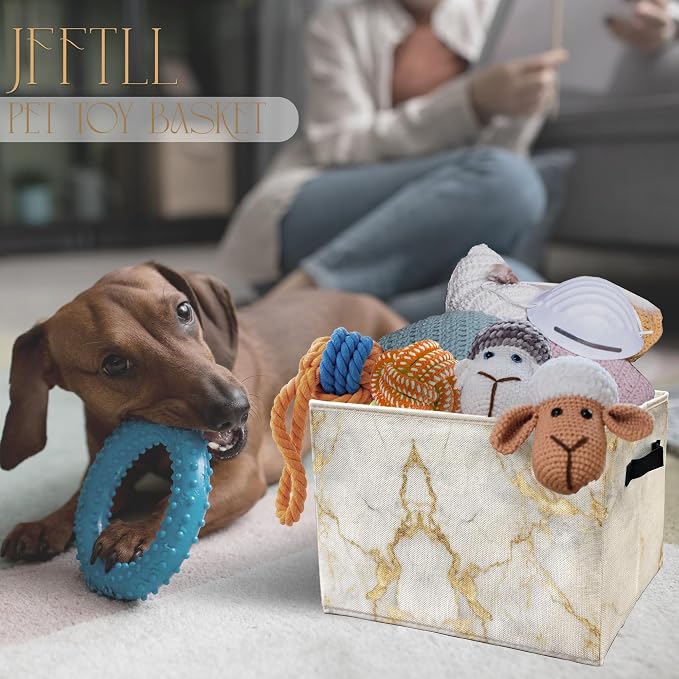 White Gold Marble Storage Bins with Handles, Modern Room Decor, Abstract White Marble Texture Collapsible Laundry Basket Storage Box for Home Bedroom Bathroom Clothes Toys Books